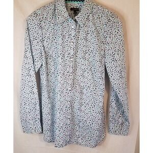 Talbots Women's Multi Blue Floral Print 100% Cotton Long Sleeve Classic Blouse S